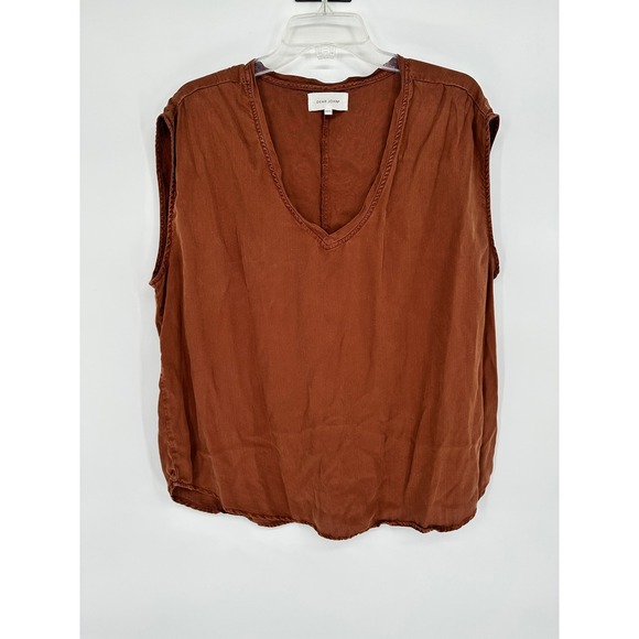 Dear John Tops - Dear John Women XL Terracotta Brown Tencel V-Neck Sleeveless Top